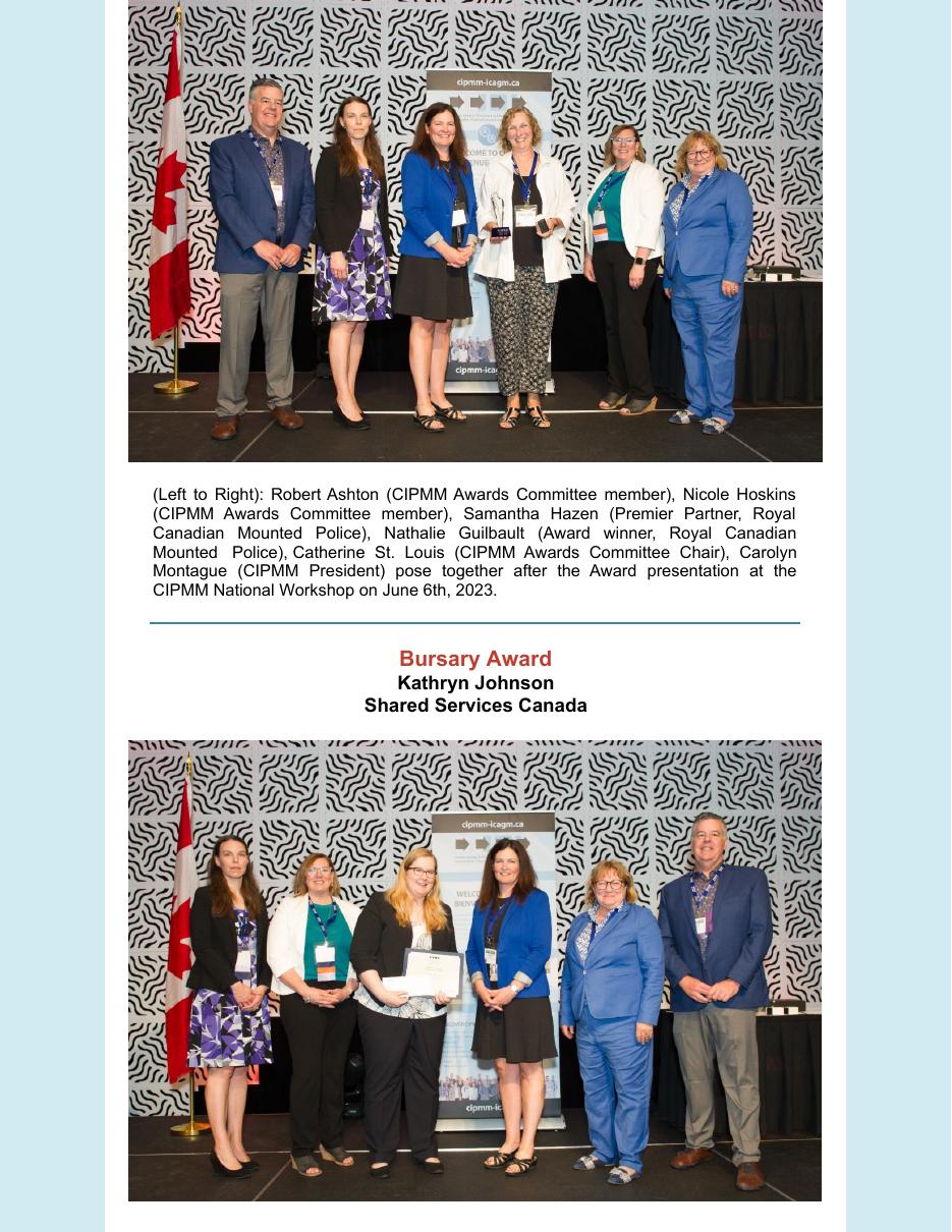 Nathalie Guilbault receiving the 2023 CIPMM Guiding Light Award