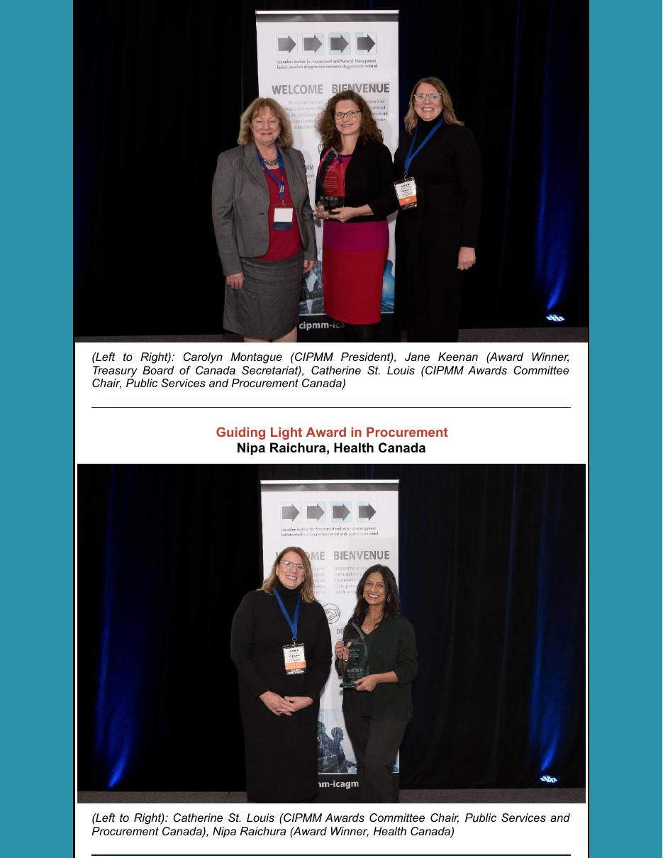 Eric Belisle and Jane Keenan receiving 2024 CIPMM Guiding Light Awards