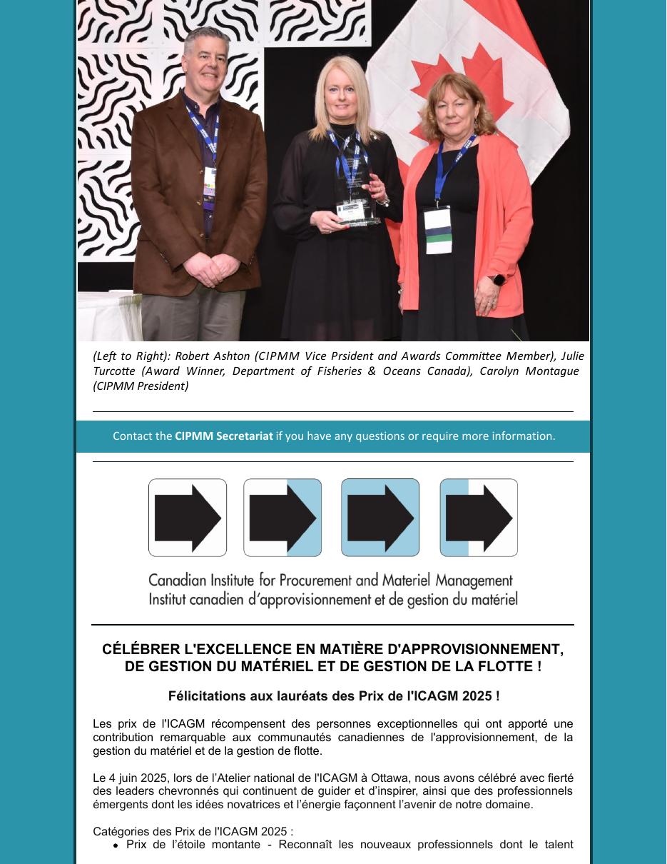 Julie Turcotte receiving the 2025 CIPMM Guiding Light Award