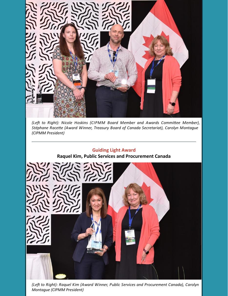 Raquel Kim and Dominic Beriault receiving 2025 CIPMM Guiding Light Awards