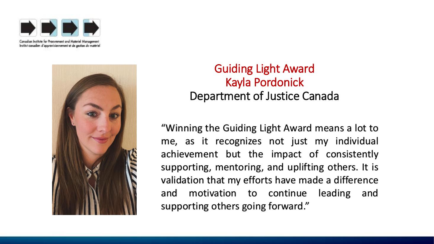 Kayla Pordonick, 2026 CIPMM Guiding Light Award recipient