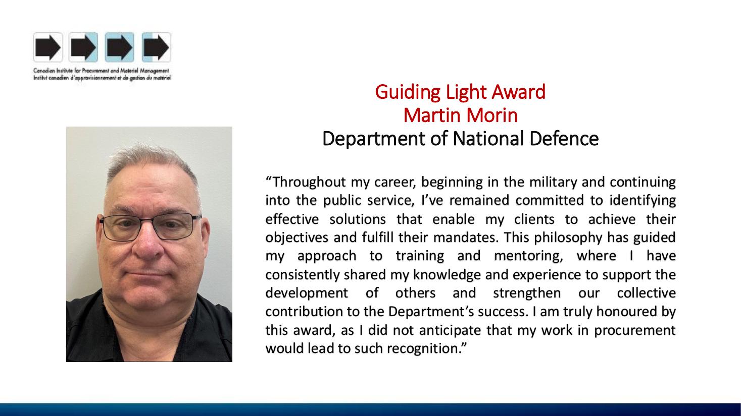Martin Morin, 2026 CIPMM Guiding Light Award recipient